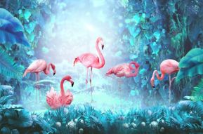 Фреска Фламинго в джунглях